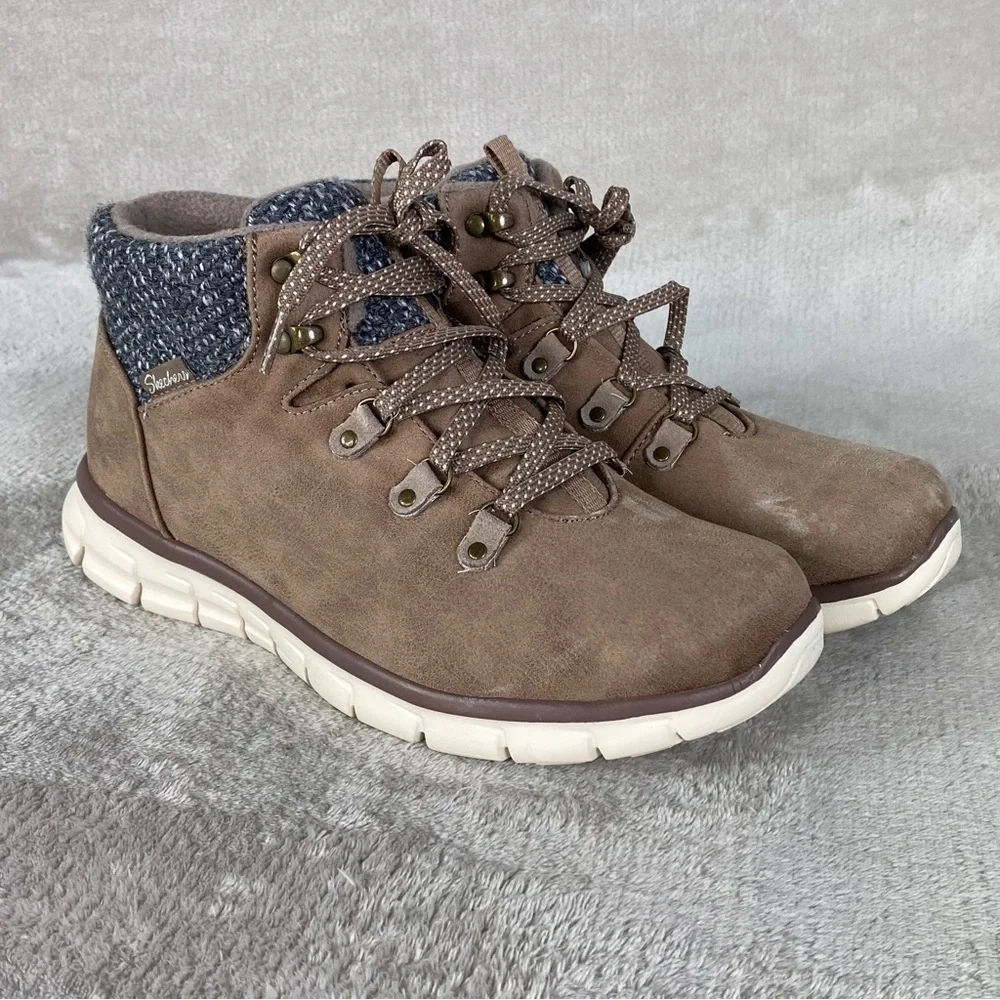 Skechers Cold Daze Boots‎ Womens Size 10 Brown Faux Fur Lined Ankle Hiking